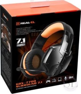 Słuchawki gamingowe REAL-EL GDX-7700 SURROUND 7.1 (black-orange z wbudowanym mikrofonem) REAL-EL