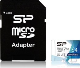 Karta pamięci Silicon Power microSDXC Superior Pro 64GB V30 UHS-1 U3 A1 + ADAPTER microSD-SD (SP064GBSTXDU3V20AB) Silicon Power