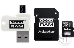 Karta pamięci z adapterem i czytnikiem kart GoodRam All in one M1A4-0640R12 (64GB; Class 10; Adapter Czytnik kart MicroSDHC Ka GOODRAM